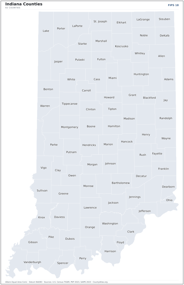 County map of Indiana