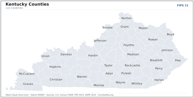 County map of Kentucky