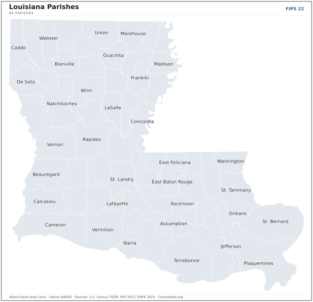 County map of Louisiana