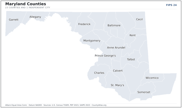 County map of Maryland