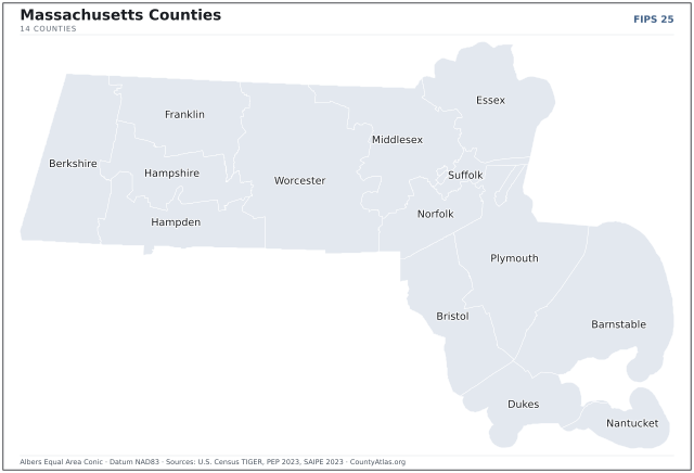 County map of Massachusetts