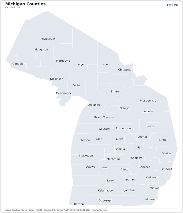 County map of Michigan
