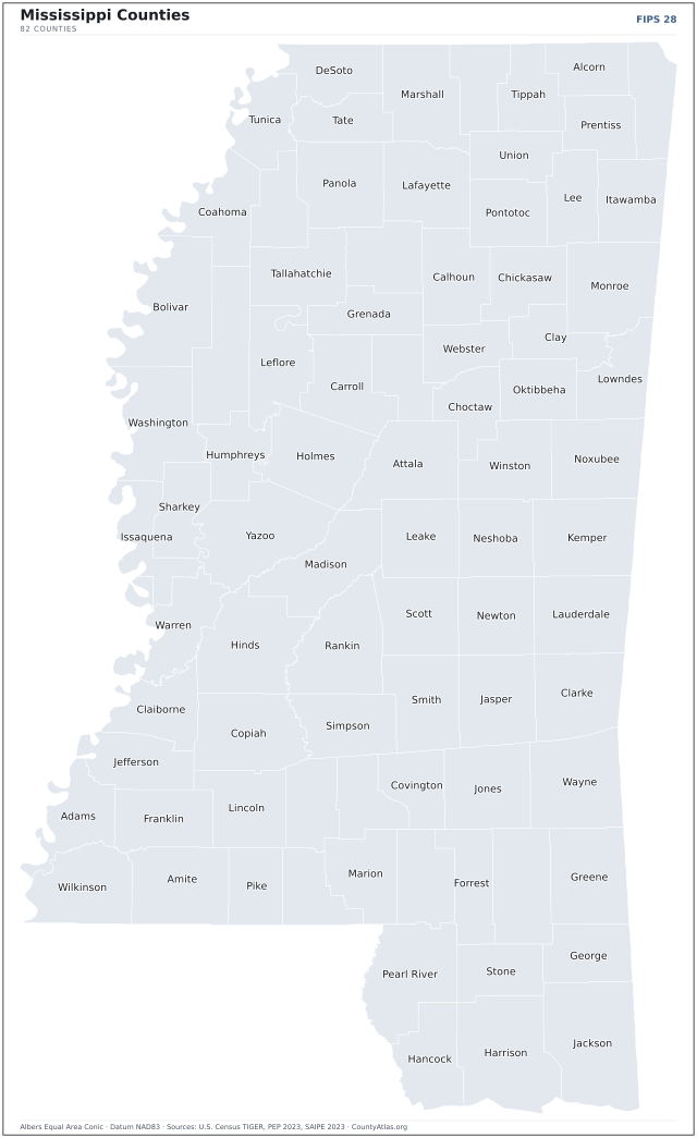 County map of Mississippi