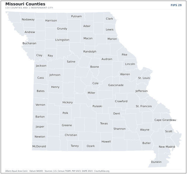County map of Missouri