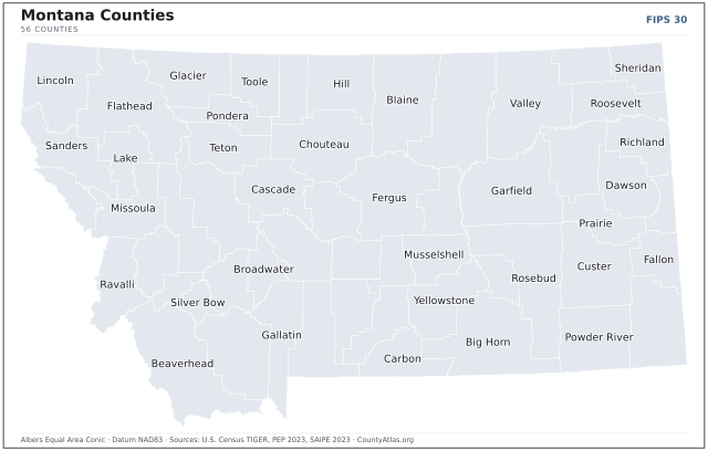 County map of Montana