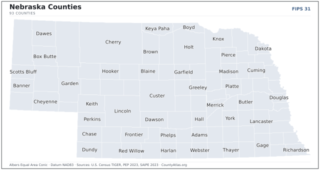 County map of Nebraska