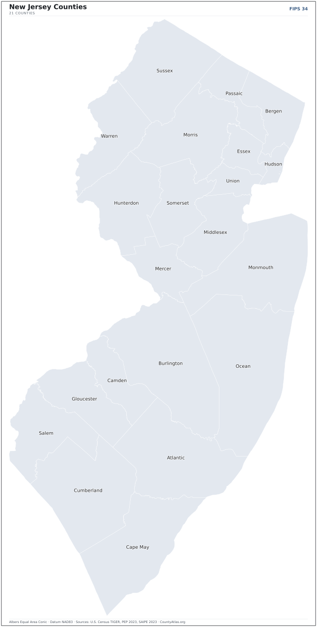 County map of New Jersey