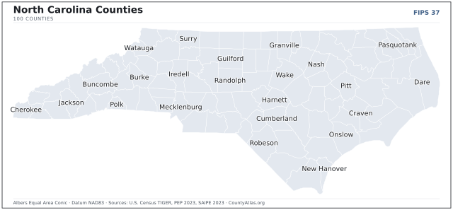 County map of North Carolina