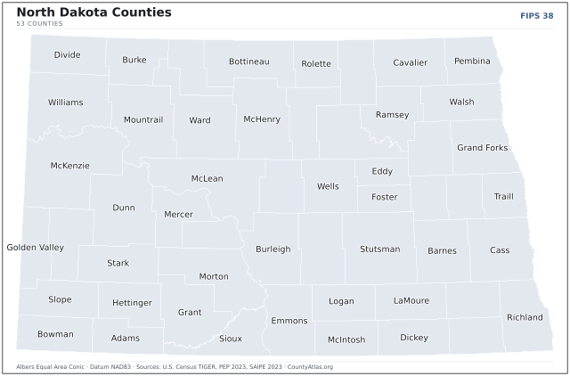 County map of North Dakota