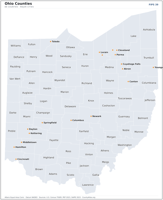 County map of Ohio