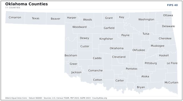 County map of Oklahoma