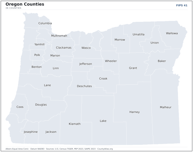 County map of Oregon