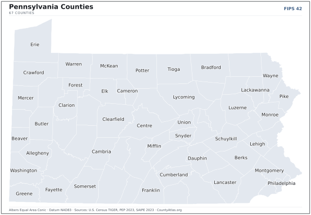 County map of Pennsylvania