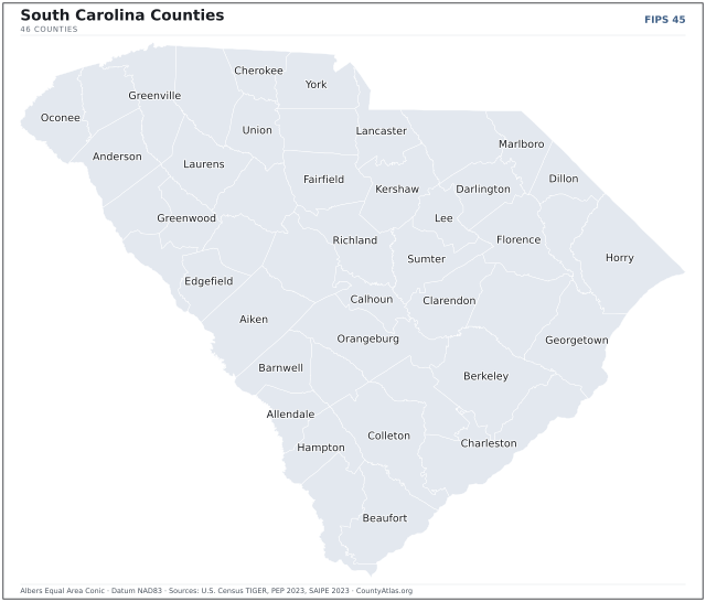 County map of South Carolina