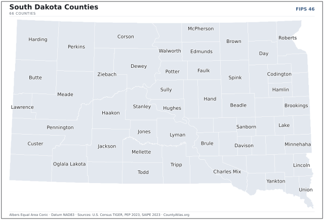 County map of South Dakota