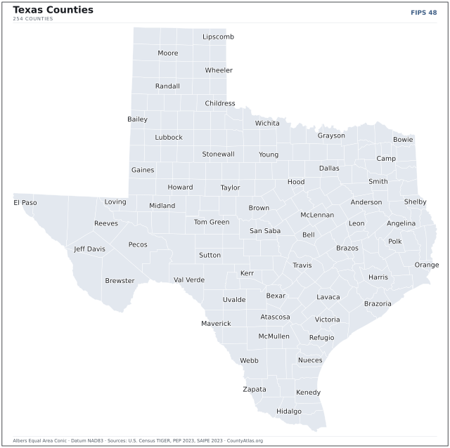 County map of Texas