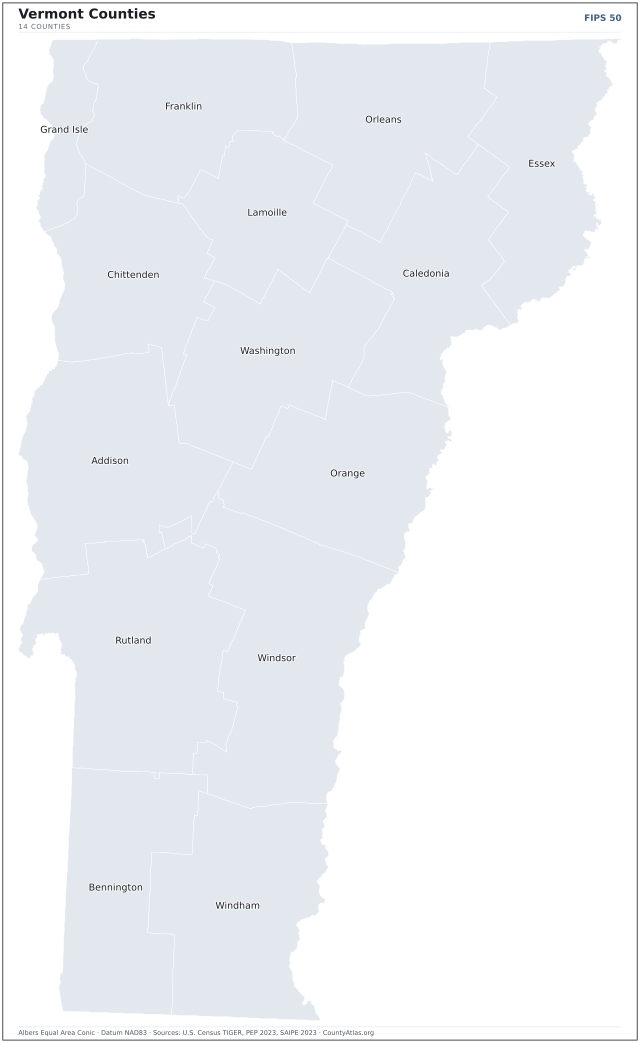 County map of Vermont