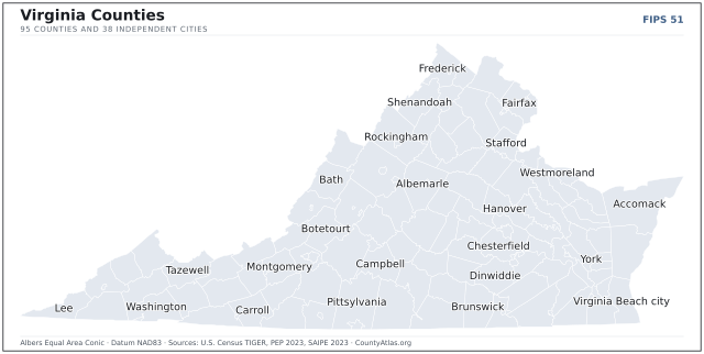 County map of Virginia