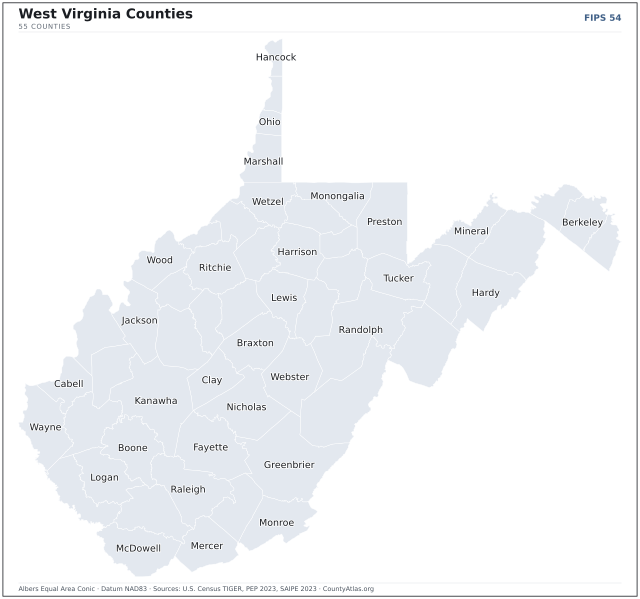 County map of West Virginia