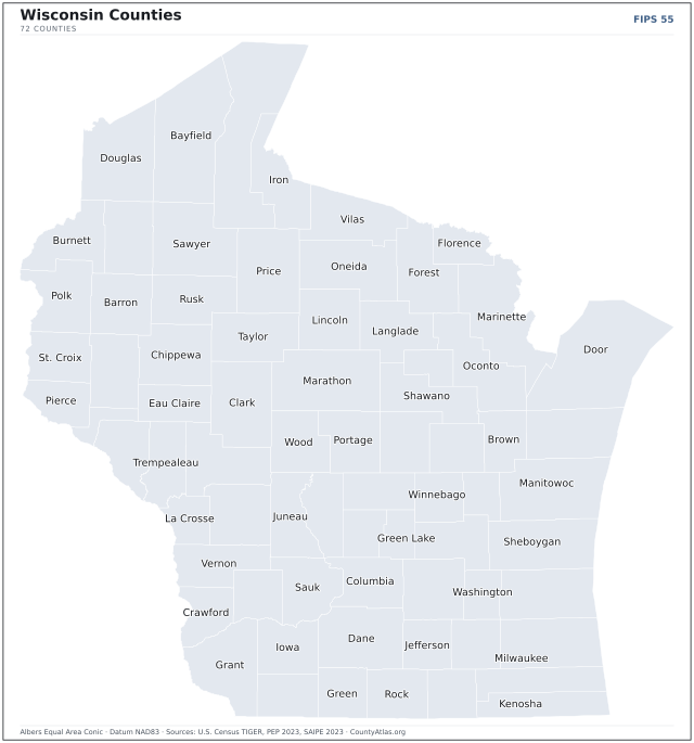 County map of Wisconsin