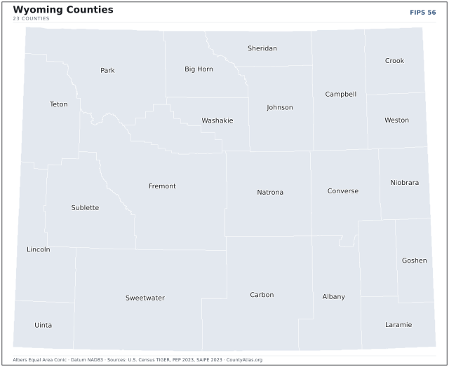 County map of Wyoming